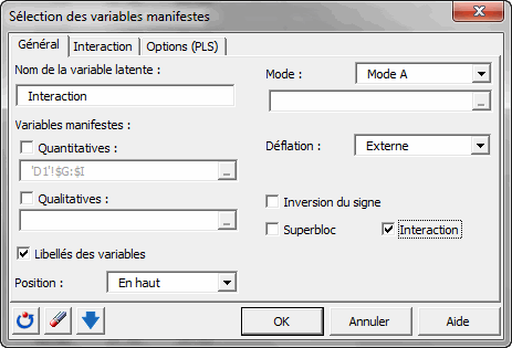 Dialog box manifest variables plspm