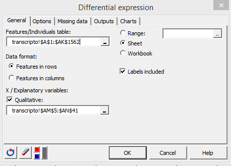 differential expression general tab