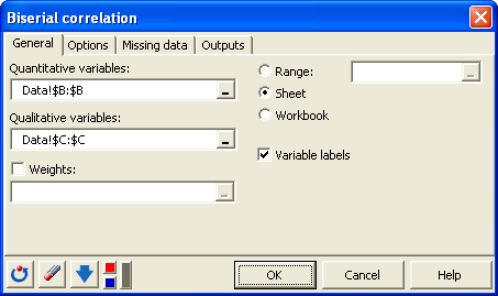 dialog box biserial correlation