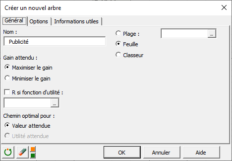 Boîte de dialogue Arbre de décision dans XLSTAT, onglet Général