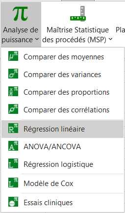 Calcul de la puissance pour la régression linéaire dans le menu XLSTAT