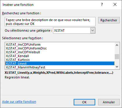 Menu des fonctions XLSTAT dans Excel