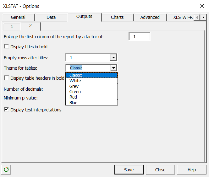 How To Select A Theme For Your Tables Xlstat Help Center 2361