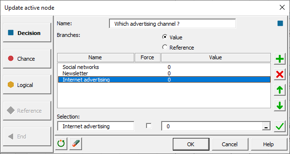 XLSTAT Decision Tree dialog box, decision node