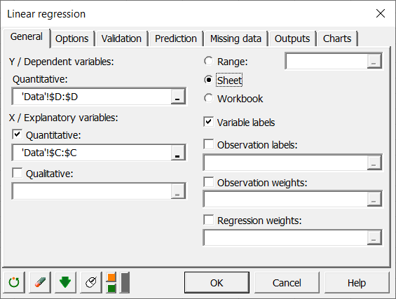 simple linear regression equation excel